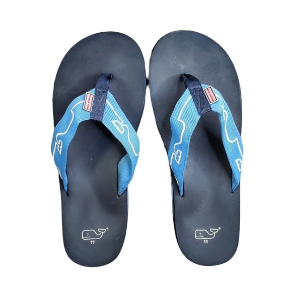 VINEYARD VINES FLIP FLOPS SANDAL WOMENS US 11 BLUE RUBBER CANVAS - Picture 1 of 7
